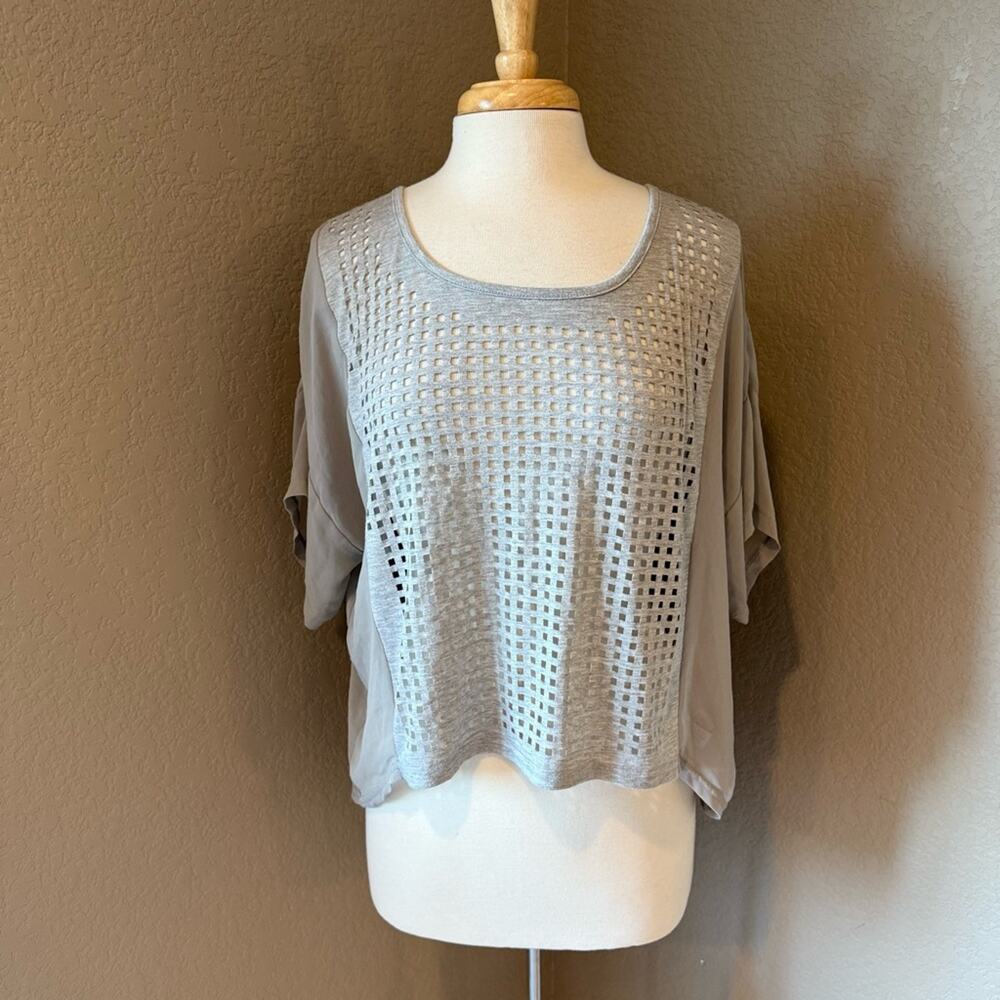 Cecico Gray Mesh Square Laser-Cut Top Medium